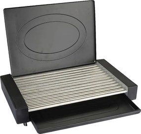 Gratar electric cu capac Oliver Voltz OV51015QC, 1800W, 35x22 cm, 12 nervuri, Тava grаsime, Negru