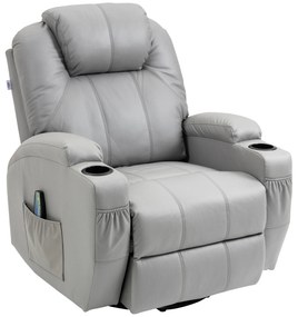 HOMCOM Fotoliu de Masaj și Reclinabil cu Suport pentru Picioare din Piele PU Gri | Aosom Romania