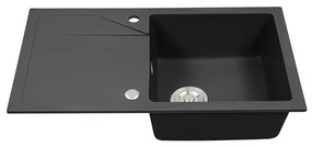 Chiuvetă Gori pătrată cu o singură lavoar și scurgător din granit, neagră