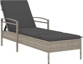 vidaXL Șezlong cu pernă, gri deschis, 63x200x81 cm, poliratan