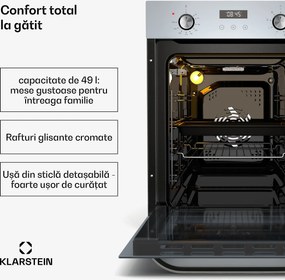 Klarstein Cuptor SmartSlim, Design subțire, 9 funcții, volum 49 l, curățare ușoară, EEK A