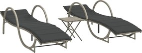 vidaXL Șezlonguri, 2 buc., cu masă, gri deschis, poliratan