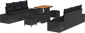vidaXL Set de canapele pentru grădină cu pernă 9 pcs Negru poliratan