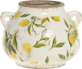 Ghiveci din ceramică, pictat manual, crem, H13.5/D17 cm, Limone