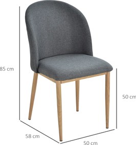 HomCom set 2 scaune captusite, scaune moi pentru sufragerie, scaune pentru living 50x58x85 cm, gri | AOSOM RO
