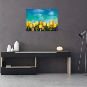 Tablou pe sticlă - Lalele galbene (70x50 cm)