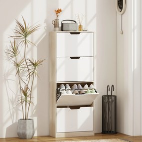 HOMCOM Dulap Subțire pentru Pantofi cu 4 Sertare pentru 16 de Perechi de Pantofi 62.5x26x156 cm, Culoare Lemn și Alb | Aosom Romania