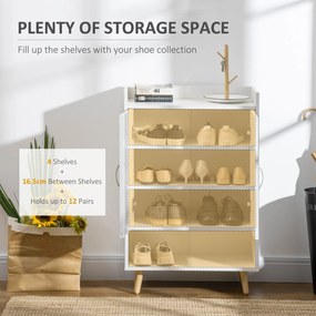 Dulap Pantofar Economie de spatiu din Lemn Alb cu Compartiment deschis, Dulap Pantofar Design pentru Intrare, 60x30x92cm HOMCOM | Aosom RO