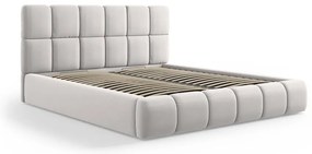 Pat matrimonial gri deschis tapițat din catifea cu spațiu de depozitare cu somieră 200x200 cm Bellis – Micadoni