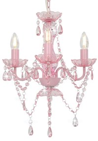 vidaXL Candelabru cu mărgele, roz, rotund, 3 becuri E14