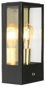 Aplică de perete exterioară neagră cu senzor crepuscular auriu - Rotterdam