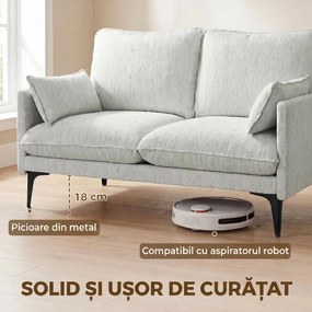 HOMCOM Canapea 2 Locuri cu Brațe, Perne Groase și 2 Perne, 131x78x83 cm, Alb | Aosom Romania