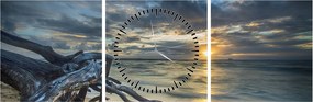 Tablou cu marea în apus de soare (cu ceas) (90x30 cm)