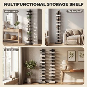 HOMCOM Bibliotecă Verticală înaltă cu 11 Rafturi, Bibliotecă Economisitoare de Spațiu Slim, Raft Industrial pentru Living, Dormitor, Birou, 34.5x41.5x163.5 cm, Negru | Aosom Romania