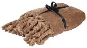 Pled Emma cu ciucuri handmade, 130x160 cm, aspect fleece, bej