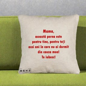 Cadou pentru Mama - Perna Personalizata Perna pentru Mama, 40x40 cm, Bej Canapea, Husa Detasabila, Perna Inclusa, BEKZ®