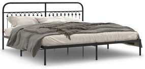 376607 vidaXL Cadru de pat metalic cu tăblie, negru, 200x200 cm