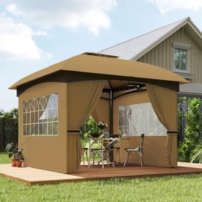 Outsunny Pavilion de Grădină cu Copertină, Perdele, Ferestre și Acoperiș Ventilat, 335x335x285 cm, Bej | Aosom Romania