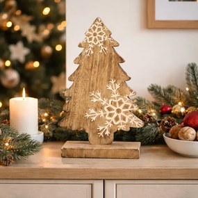 Decorațiune din lemn de mango 4Home Snowflake Tree, 33 cm