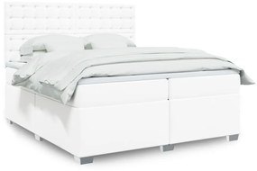 3290737 vidaXL Pat box spring cu saltea, alb, 200x200 cm, piele ecologică