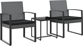 vidaXL Set mobilier de grădină cu perne, 3 piese, gri închis, PP ratan