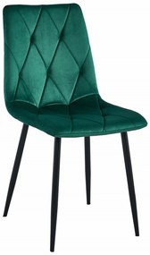 Scaun dining catifea LIBRA verde închis cu picioare negre