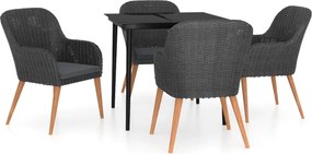 vidaXL Set masă pentru grădină, 5 piese, cu perne, negru