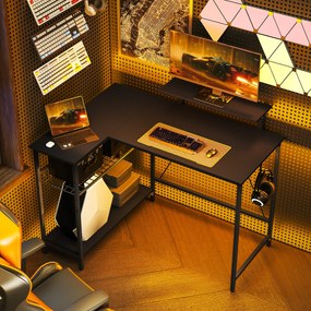 HOMCOM Birou gaming reversibil, birou de colț, suport pentru monitor, etajeră din plasă reglabilă, 114,5x82x91,5cm, negru | Aosom Romania