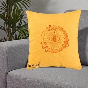 Perna Personalizata Ochiul Providentei Mistic Orange, 40x40 cm, Galben, Husa Detasabila, Perna Inclusa, BEKZ®