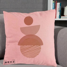 Perna Decorativa Geometric Boho Forme Terracotta, 40x40 cm, Roz, Husa Detasabila, Perna Inclusa, BEKZ®