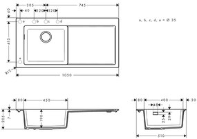 Chiuveta de bucatarie, Hansgrohe, SilicaTec S51, 1 cuva cu picurator, negru grafit