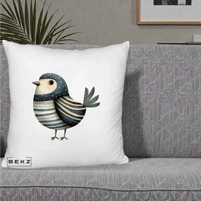 Perna Decorativa Pasare Teal Decorativa Dungata, 40x40 cm, Alb Pufos, Husa Detasabila, Perna Inclusa, BEKZ®