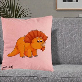 Perna Decorativa Triceratops Portocaliu, 40x40 cm, Roz, Husa Detasabila, Perna Inclusa, BEKZ®