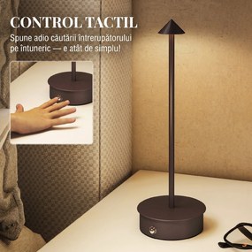HOMCOM Lampă de Masă Reîncărcabilă cu USB, Lampă Fără Fir cu Temperatura Culorii Reglabilă 3000K/4500K/6500K, Control Touch, Autonomie 4-8 Ore, Cafea | Aosom Romania
