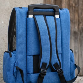 PawHut Rucsac 2-în-1 pentru Câini și Pisici cu Buzunare Laterale, Mâner Telescopic și Roti, 42x25x55 cm, Albastru | Aosom Romania