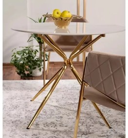 Masa rotunda Azalia Ceramic marmura alba/auriu ø90/h75 cm