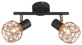 Spotlight modern negru cu cupru 2 lumini - Mesh