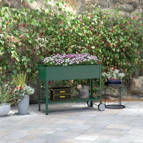 Outsunny Jardinieră Exterioară cu Raft Inferior pentru Unelte, Jardinieră Metalică cu 2 Roți și Mâner, 104x39x80 cm, Verde | Aosom Romania