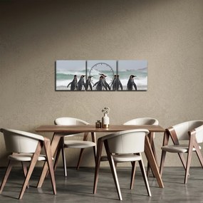 Tablou pinguini în ocean (cu ceas) (90x30 cm)