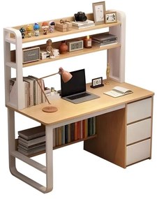 Birou cu raft Soco MDF natural - alb 120x50x144cm