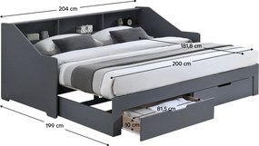 Patul extensibil, gri, MONETA