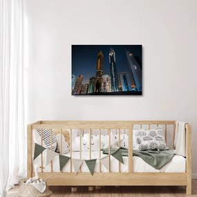 Tablou pe sticlă cu orașul nocturn (70x50 cm)