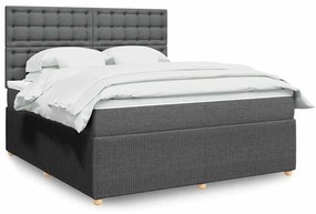 vidaXL Pat box spring cu saltea, gri închis, 180x200 cm, textil