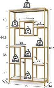 Biblioteca Dani din metal culoare auriu 182 cm