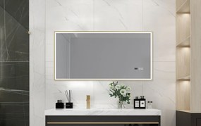 Oglindă baie, Multifuncțională, Iluminare LED Touch, Sistem Dezaburire, Ceas electronic încorporat, Indicator Temperatura, 100x80 cm