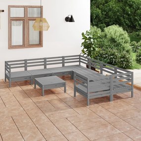 3083251 vidaXL Set mobilier de grădină, 9 piese, gri, lemn masiv de pin