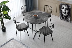 Set 4 scaune haaus Yıldız, Negru, textil, picioare metalice