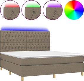 vidaXL Pat cu arcuri, saltea și LED, gri taupe, 180x200 cm, textil