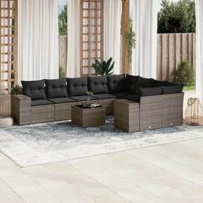 3255387 vidaXL Set mobilier de grădină cu perne, 10 piese, gri, poliratan