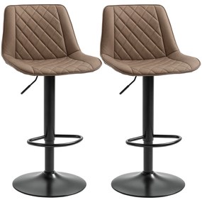 HOMCOM Set de 2 Scaune Înalte de Bar cu Înălțime Reglabilă, Rotative cu Bază din Oțel, 46,5x51x86-106 cm, Maro Închis | Aosom Romania